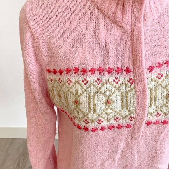 Vintage Columbia Quarter Zip Fair Isle Pink Wool Blend Sweater Womens Medium - Picture 3 of 7